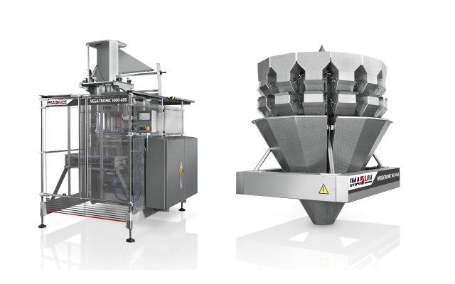 Ima Ilapak Vegatronic 1000 vertical form fill seal bagger packaging machine plunger with multihead weigher Weightronic WA 14-65 for produce cut salad in pillow bag